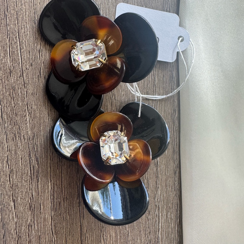 Henry bendel Black and Brown Floral Earrings